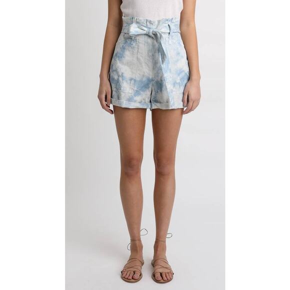 A.L.C. Davidson Paperbag Denim Belted Short Blue Marble 2PANT00645 Size 4 NEW - Picture 1 of 5